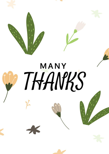 Modèle de visuel Thankful Phrase With Illustrated Flowers In White - Postcard A6 Vertical