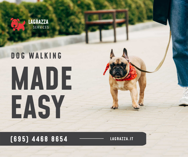 Plantilla de diseño de Dog Walking Services French Bulldog on street Facebook 