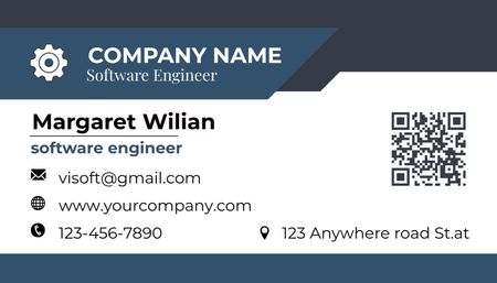 Experienced Software Engineer's Contact Info on Blue Business Card US Design Template