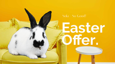 Cute Easter Bunny sitting on the sofa Full HD video Design Template