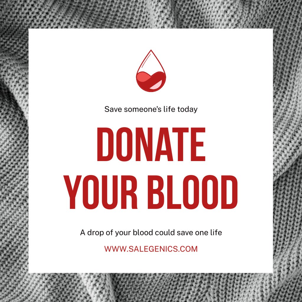 Donate Blood to Save Lives of People on White and Red Instagram Modelo de Design