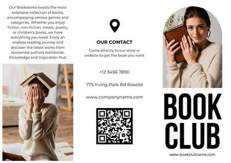 Ontwerpsjabloon van Brochure van Readers Club-advertentie met mooie vrouw met boek