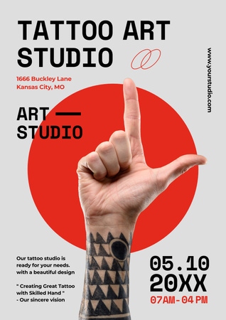 Patterned Tattoo In Art Studio Offer Poster Design Template