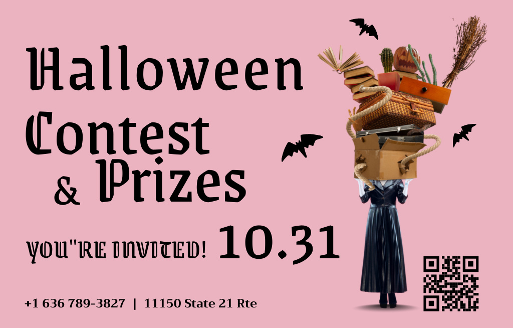 Halloween Contest Announcement with Bright Illustration Invitation 4.6x7.2in Horizontalデザインテンプレート