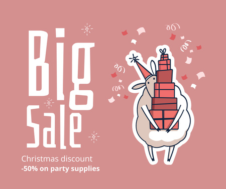 Christmas Holiday Sale Announcement with Cute Character Facebook Design Template