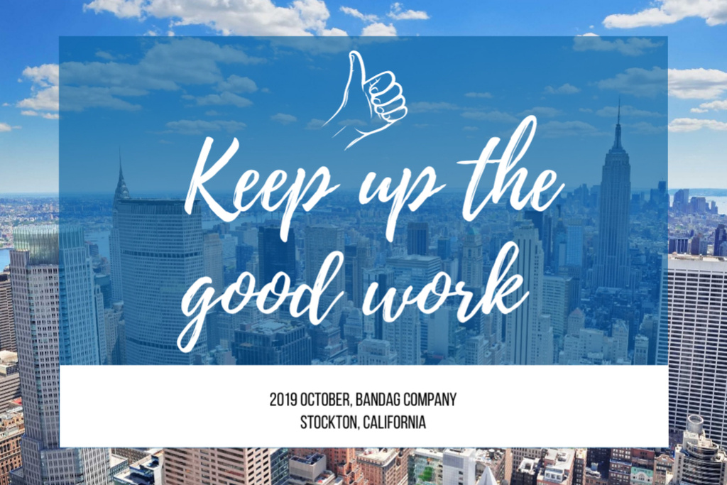Platilla de diseño Motivational Business Quote About Work With Skyscrapers View Postcard 4x6in