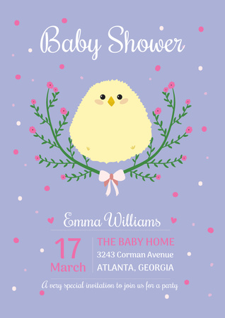 Baby Shower Invitation with Illustration of Cute Chick Poster Design Template