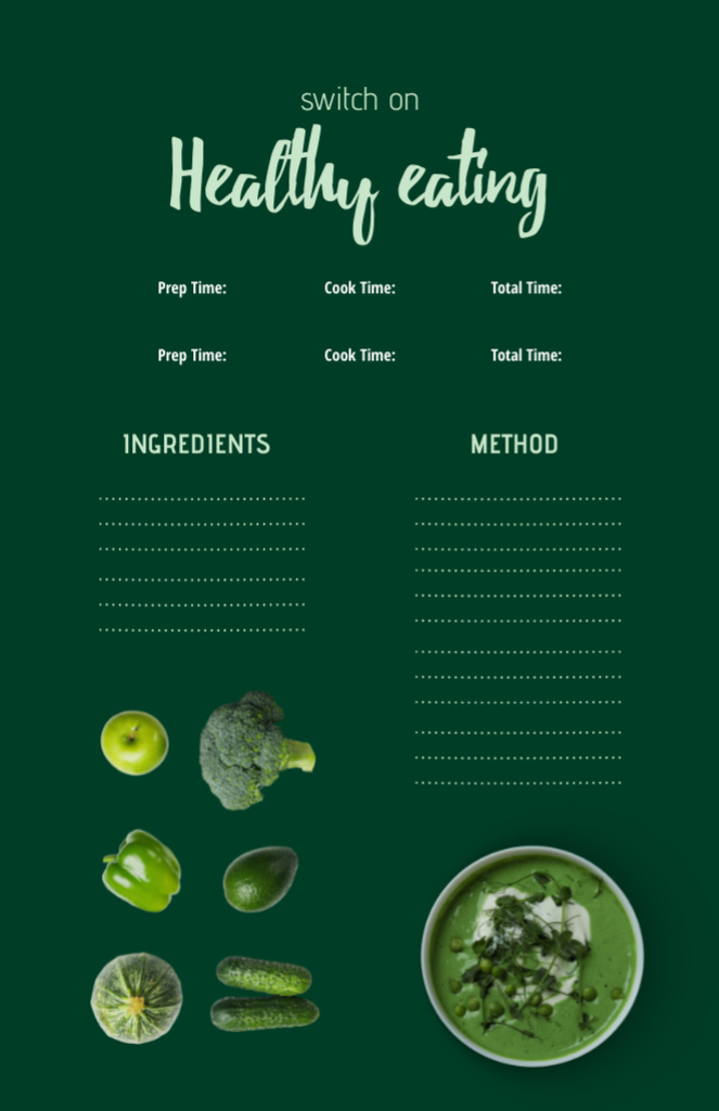Healthy Veggie Cream Soup in Bowl Recipe Card Πρότυπο σχεδίασης