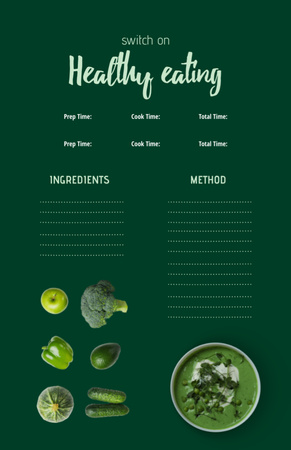 Template di design zuppa di crema di verdure sane in ciotola Recipe Card