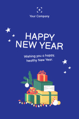 New Year Wishes with Colorful Presents and Garland in Blue