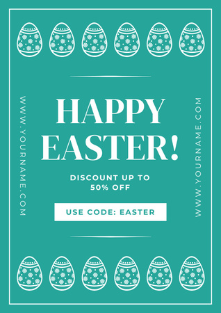 Traditional Easter Eggs on Blue for Easter Sale Poster Design Template