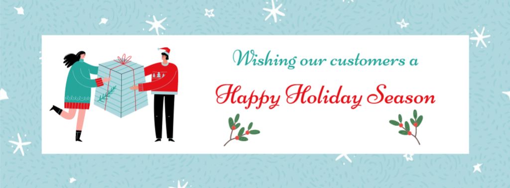 Plantilla de diseño de Christmas Greeting with People holding Gift Facebook cover 
