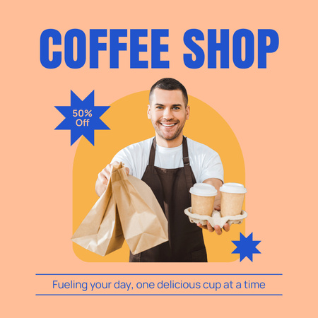 Coffee Shop Promotion With Catchy Slogan And Packed Order Instagram AD Design Template