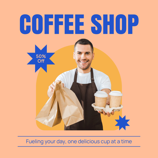 Coffee Shop Promotion With Catchy Slogan And Packed Order Instagram AD – шаблон для дизайну