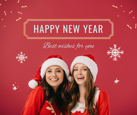 Platilla de diseño New Year Greeting with Cute Girls Facebook