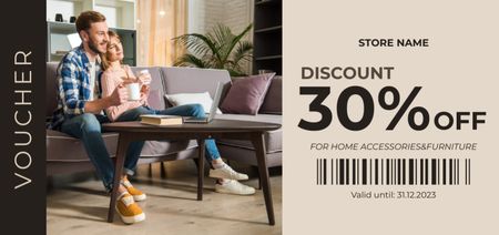 Home Furniture Discount Offer with Man and Woman Coupon Din Large Šablona návrhu