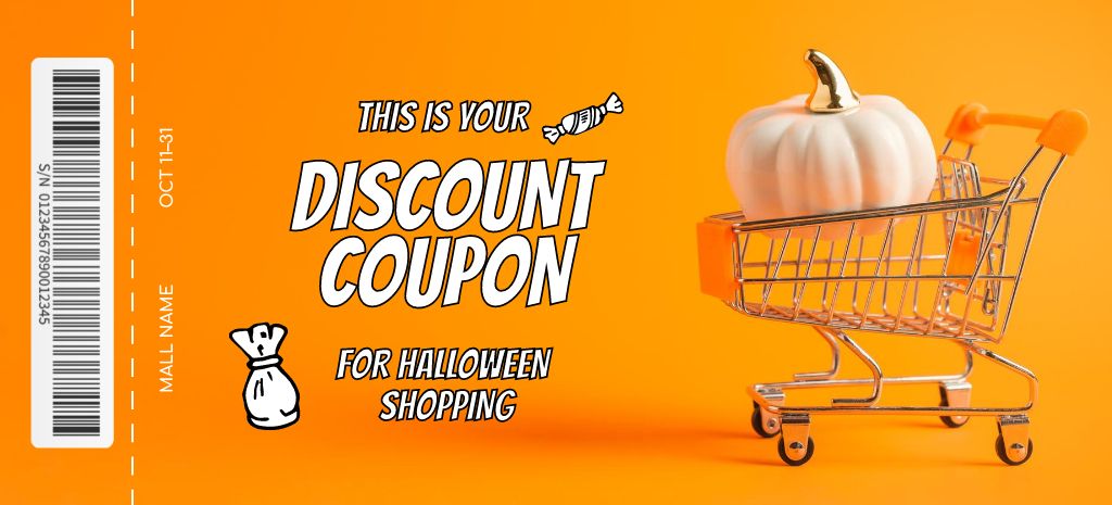 Modèle de visuel Halloween Holiday Sale Ad with Pumpkin in Cart - Coupon 3.75x8.25in