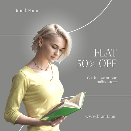Advertising With Girl Reading A Book Instagram Design Template