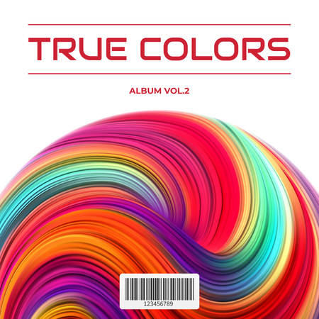 Szablon projektu okrągły kształt z gradientowymi paskami i czerwonym tekstem na białym Album Cover