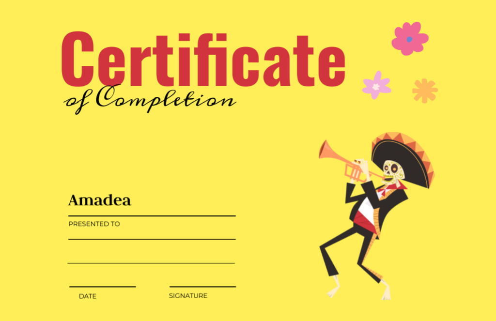 Plantilla de diseño de Achievement Award Announcement with Funny Character in Sombrero Certificate 5.5x8.5in 