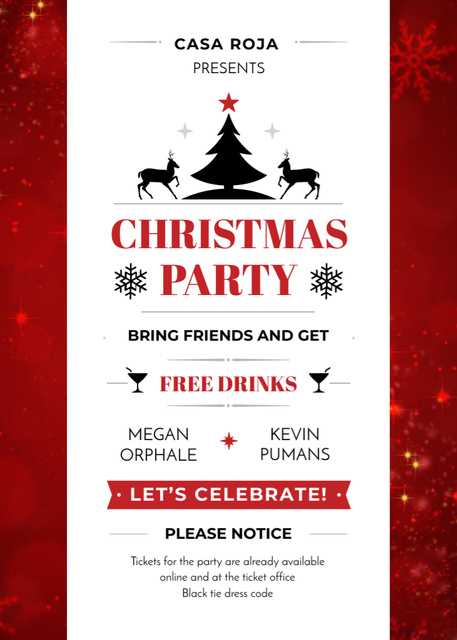 Christmas Party Announcement with Deer and Tree Invitation Design Template