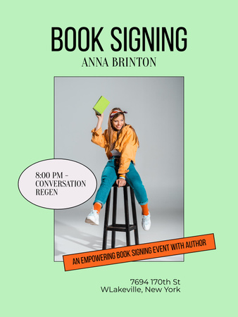 Book Signing Announcement with Author Poster US Design Template
