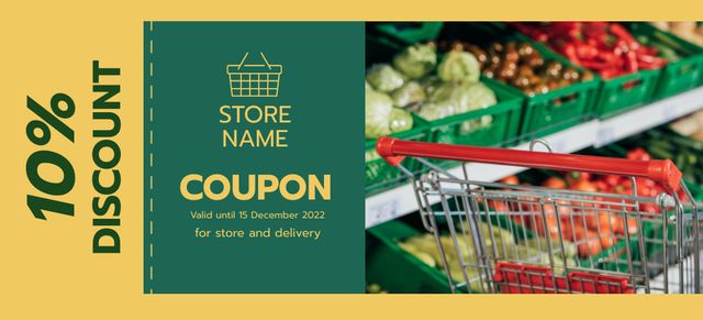 Grocery Products And Veggies Delivery Discount Coupon 3.75x8.25in Modelo de Design