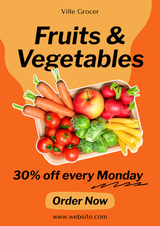 Scheduled Sale Offer For Fruits And Veggies Poster Design Template