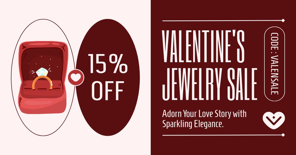 Ontwerpsjabloon van Facebook AD van Valentine's Day Jewelry Sale Offer With Stunning Ring