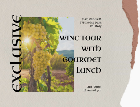 Exclusive Wine Tasting Tour With Lunch Invitation 13.9x10.7cm Horizontal Design Template