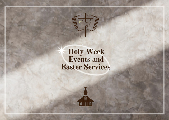 Easter Services Announcement on Marble Background Flyer A6 Horizontal Design Template