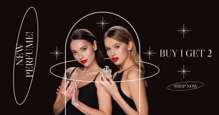 Women in Black Dresses with Bottles of Perfume Facebook AD Design Template