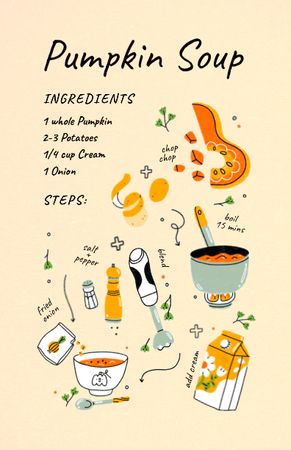 Ontwerpsjabloon van Recipe Card van Pumpkin Soup Cooking Ingredients
