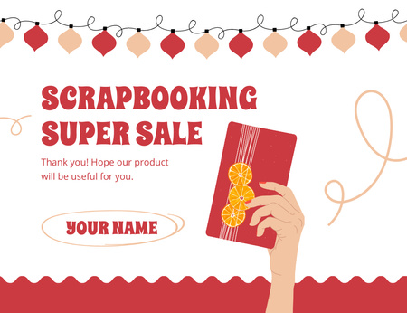 Scrapbooking Sale Offer With Illustration Thank You Card 5.5x4in Horizontal Design Template