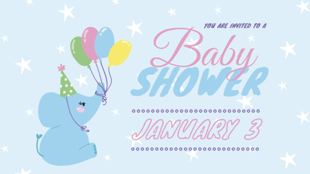 Baby Shower Announcement with Cute Elephant FB event coverデザインテンプレート