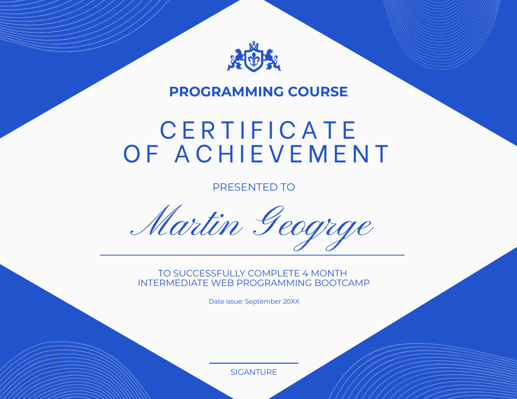 Award for Achievements in Programming Course Certificate Design Template