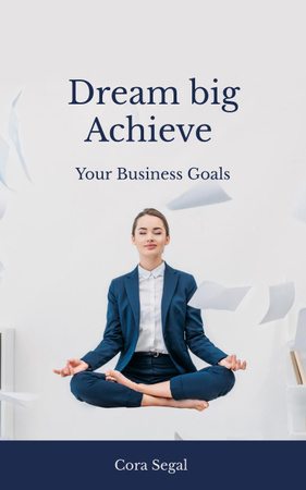 Business Goals with Woman Meditating at Workplace Book Cover Modelo de Design