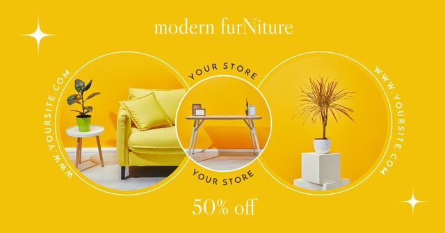 Offer of Furniture in Bright Yellow Colors Facebook AD tervezősablon