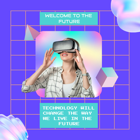 Young Woman Wearing Virtual Reality Glasses Instagram Design Template