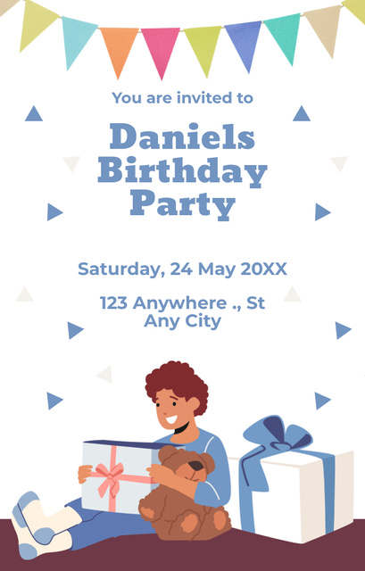 Boy's Birthday Party with Gifts and Fun Invitation 4.6x7.2in Design Template