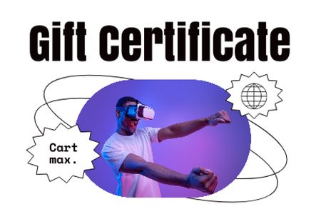 Man in Virtual Reality Glasses Gift Certificate Design Template