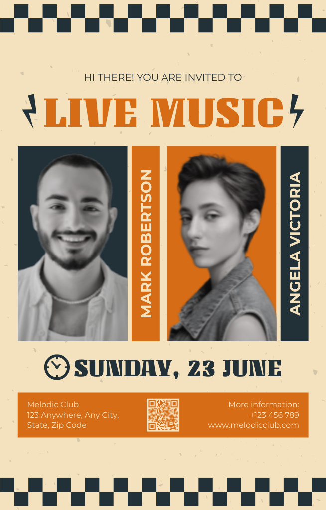 Live Music Event Ad Layout with Collage Invitation 4.6x7.2in tervezősablon