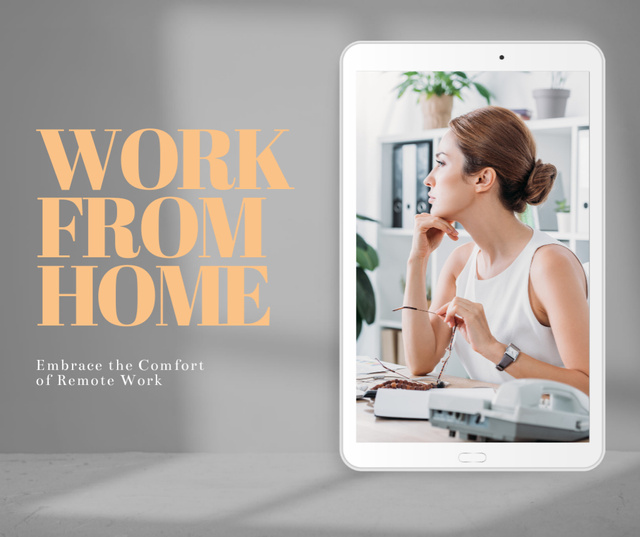 Woman works from home online Facebookデザインテンプレート
