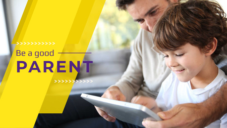 Parenting Tips with Father and Son Using Tablet Youtube Design Template