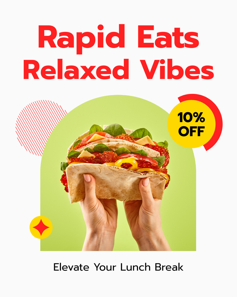 Tasty Sandwich in Hands for Fast Casual Restaurant Ad Instagram Post Verticalデザインテンプレート
