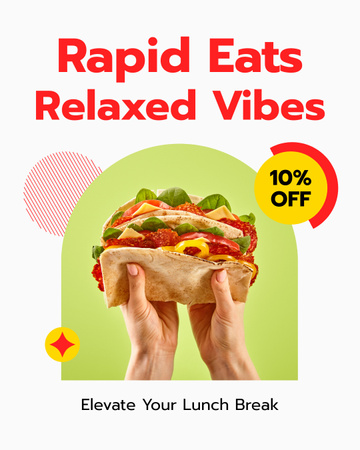 Tasty Sandwich in Hands for Fast Casual Restaurant Ad Instagram Post Vertical Design Template