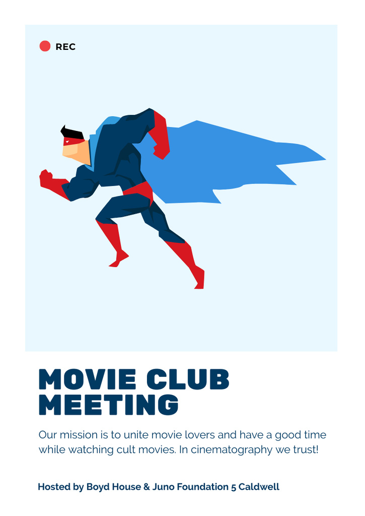 Movie Club Meeting Announcement with Superhero Poster A3 Design Template