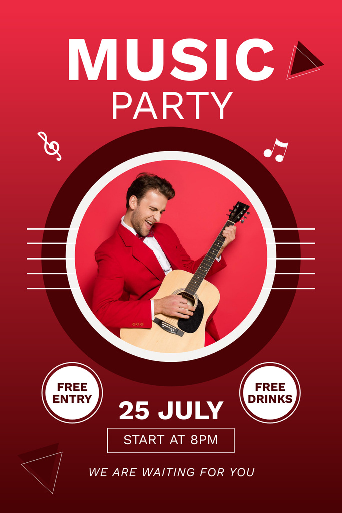 Template di design Bright Guitar Music Party With Free Entry Pinterest