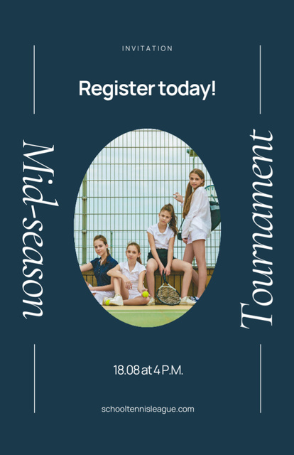 Tennis Tournament Announcement With Kids On Court Invitation 5.5x8.5in Design Template