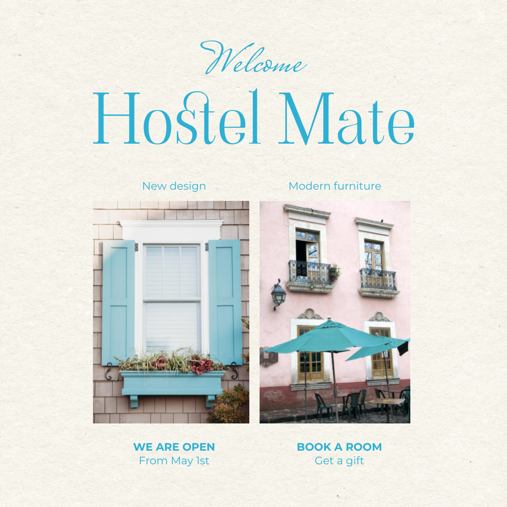 Hostel Opening Announcement Instagram Design Template